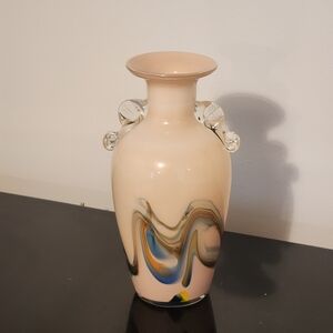 Elegant Cream and Blue Swirl Glass Vase
